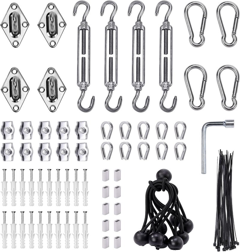 Unicaravan Shade Sail Hardware Kit 6 inch turnbuckles for Triangle Rectangle Sun Shade Sail Outdoor Installation turnbuckles for Cables Wire for Outdoor,Garden,Kitchen,Craft,118PCS - Image 1